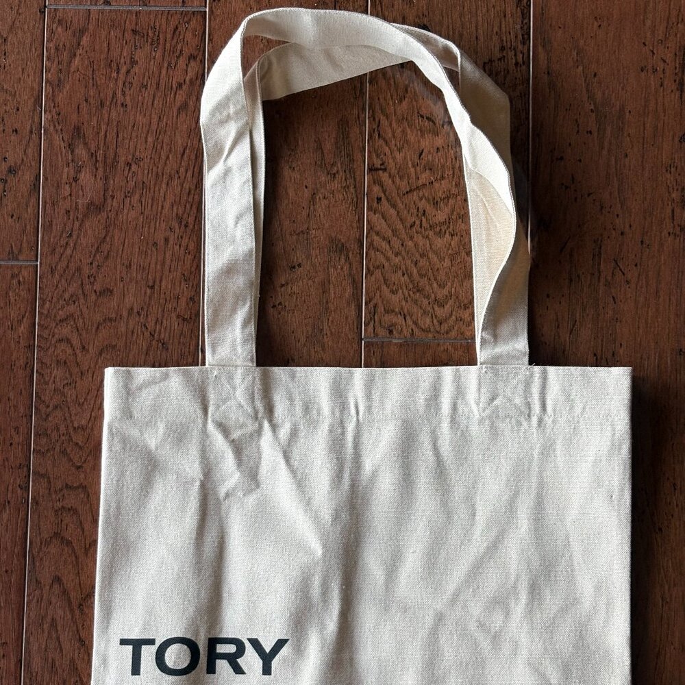 NEW Tory Burch Canvas Tote Bag. Beige. NWOT. - Picture 2 of 5